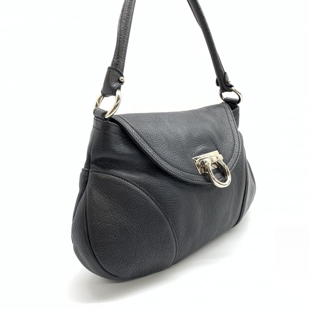 Salvatore Ferragamo Bag Leather Black Shoulder Gancini One